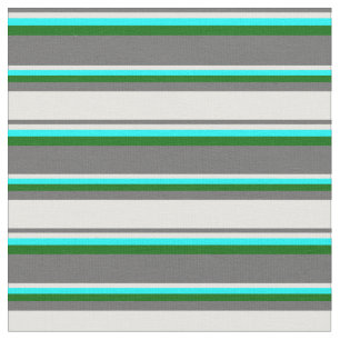 Tecido Cinzas Escuras, Brancas, Aqua e Linhas Verde Escur
