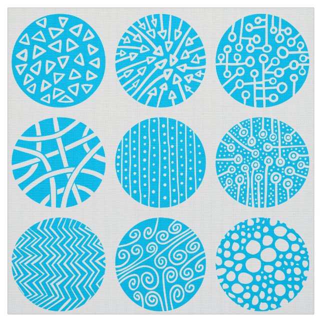 Tecido Círculos decorativos - Azul-céu e branco (Modelo)