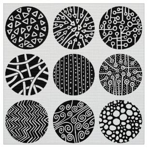 Tecido Círculos decorativos - preto e branco