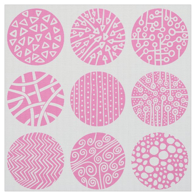 Tecido Círculos decorativos - Rosa e Branco (Modelo)