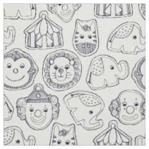 Tecido circus cookies indigo ivory