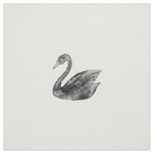Tecido Cisne pintado mão branca preta elegante da