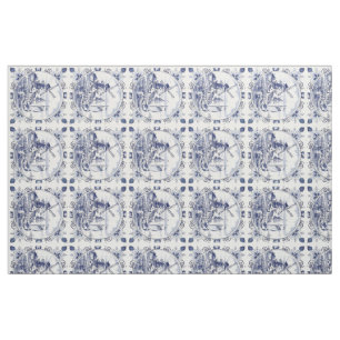Tecido Clássico Vintage Chic Dutch Windmill Delft Blue