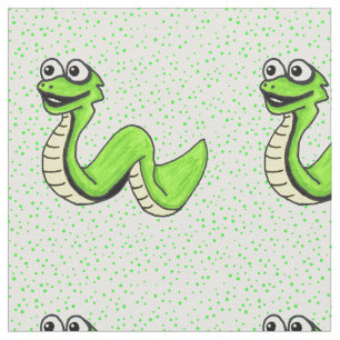 Tecido Cobra de Cartoon Verde Neon Sorrindo Bolinhas Verd