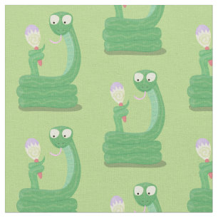 Tecido Cobra verde engraçado com desenhos de maraca