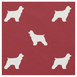 Tecido Cocker Spaniel Silhuettes Vermelho e Branco Padrão