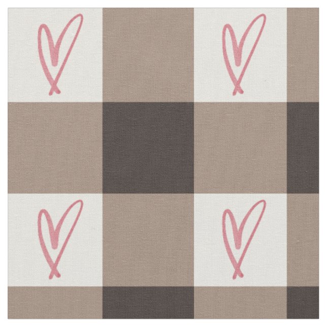 Tecido Cocoa Brown Heart Gingham Combed Cotton Fabric (Detalhe)