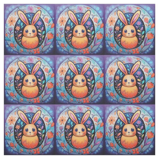 Tecido Coelhinho de Páscoa Estilizado Bonito com Flores (Modelo)