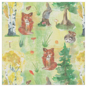 Tecido Coelho da Woodland Aquarela,Ovo,Raposa