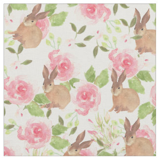 Tecido Coelho de coelho marrom da aguarela das flores