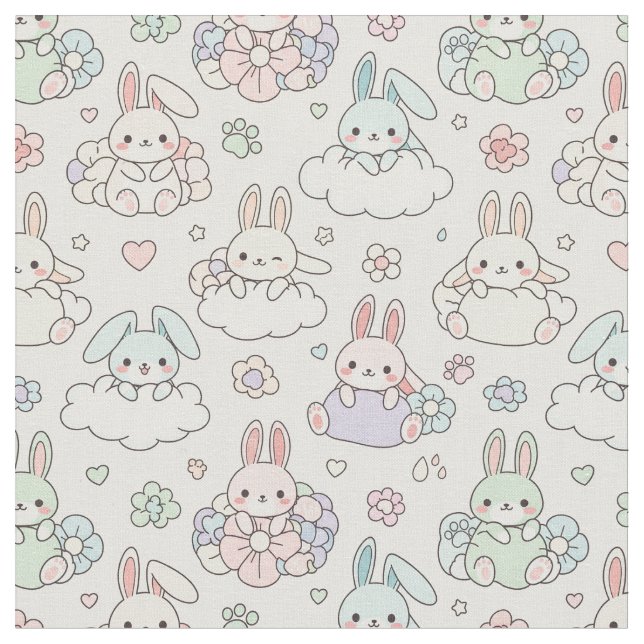 Tecido Coelho Kawaii Feliz (Detalhe)
