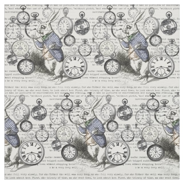 Tecido Coelhos Brancos Alice Terra dos Sonhos Relógios Ar (Modelo)