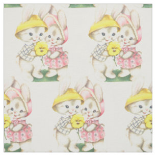 Tecido Coelhos do vintage da páscoa