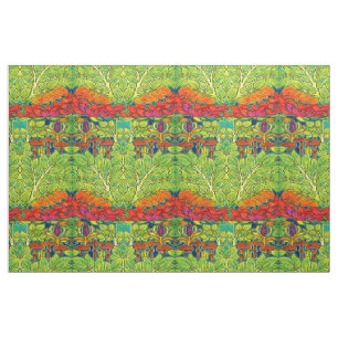 Tecido Cogumelos Pássaro Retro Arte Nova Padrão por Voyse