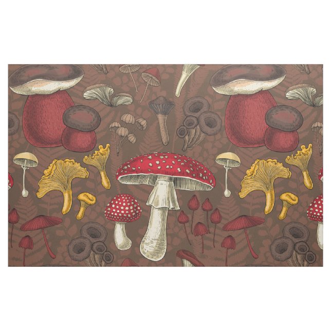Tecido Cogumelos selvagens em castanho (Fat Quarter)