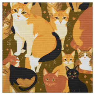 Tecido Colagem de Gatos em Castanho, Tan e Rusta