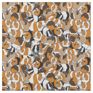 Tecido Colagem de Ilustrações de Suínos Guiné Patteradas