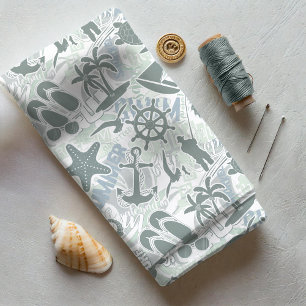 Tecido Colagem de praia náutica ID839