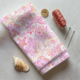 Tecido Colagem de praia náutica, rosa-quente, ID840