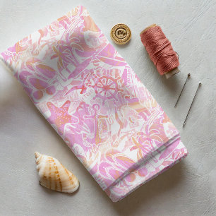 Tecido Colagem de praia náutica, rosa-quente, ID840