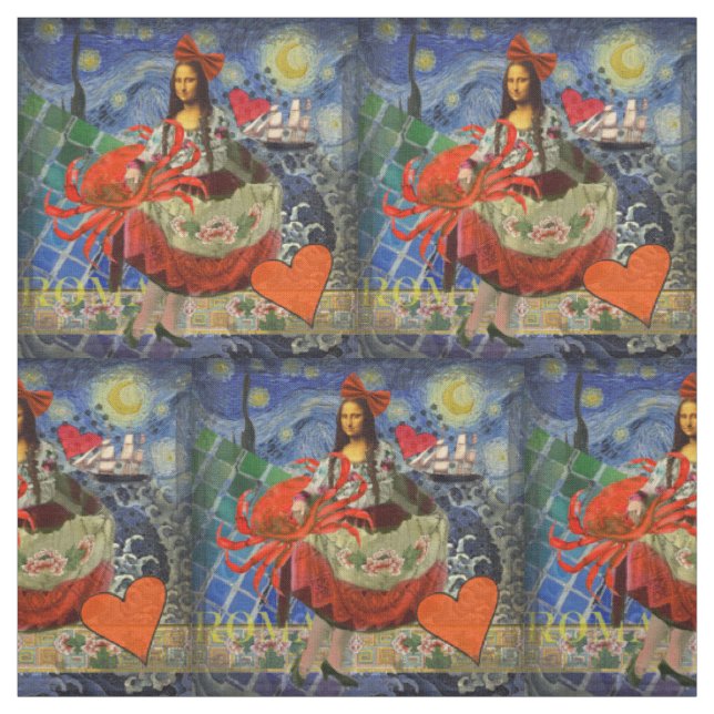 Tecido Colagem Noite Estrelada da Mona Lisa: Surrealismo  (Modelo)