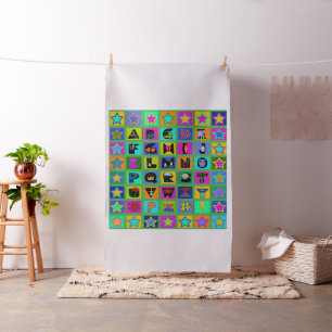 Tecido Colcha de Alfabeto Infantil - Fundo Verde - 56x56