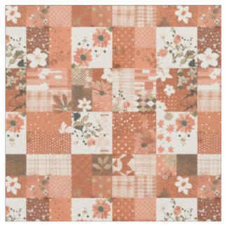 Tecido Colcha de Outono Patchwork de Terracota Quente