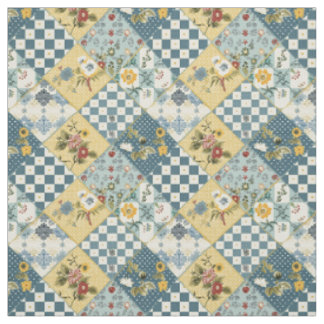 Tecido Colcha de retalhos azul amarelo verde vintage