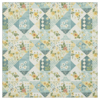 Tecido Colcha de retalhos azul amarelo verde vintage