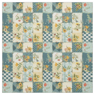 Tecido Colcha de retalhos azul amarelo verde vintage