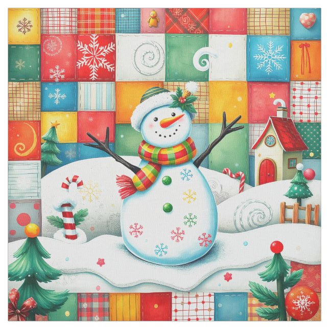 Tecido Colcha Parecer Patchwork Natal Boneco de Neve (Amostra)