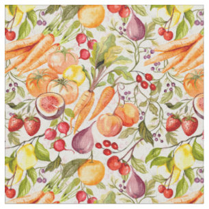 Tecido Colheita de Jardim de Cozinha Aquarela Frutas e Le