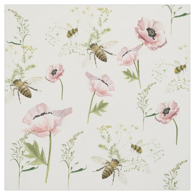 Tecido Colheres, abelhas, aquarela de flores silvestres (Modelo)