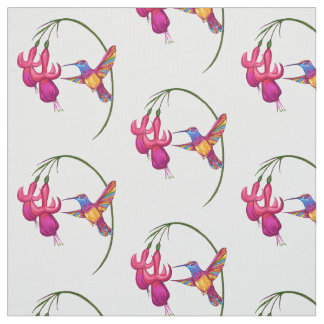 Tecido Colibri com flor fúcsia