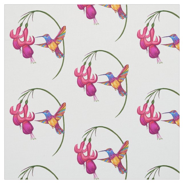 Tecido Colibri com flor fúcsia (Modelo)