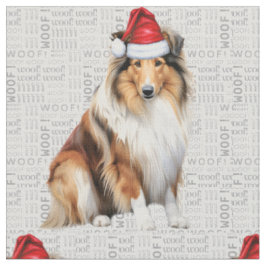 Tecido Collie Dog em Cinzas Feriado de Natal de Arte