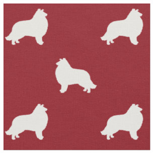 Tecido Collie Dog Silhouettes Vermelho e Branco Padrão