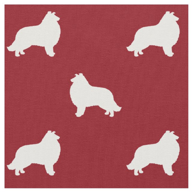 Tecido Collie Dog Silhouettes Vermelho e Branco Padrão (Detalhe)