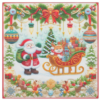Tecido Colorful Christmas Embroidery Look with Santa