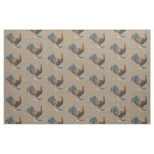 Tecido Colorida Rooster No Padrão Faux Jute Burlap