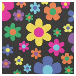 Tecido Colorido Hippie 70's Flowers