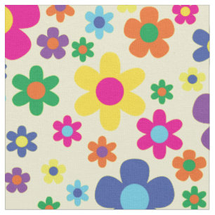 Tecido Colorido Hippie 70's Flowers