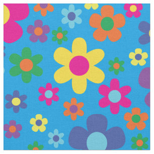 Tecido Colorido Hippie 70's Flowers