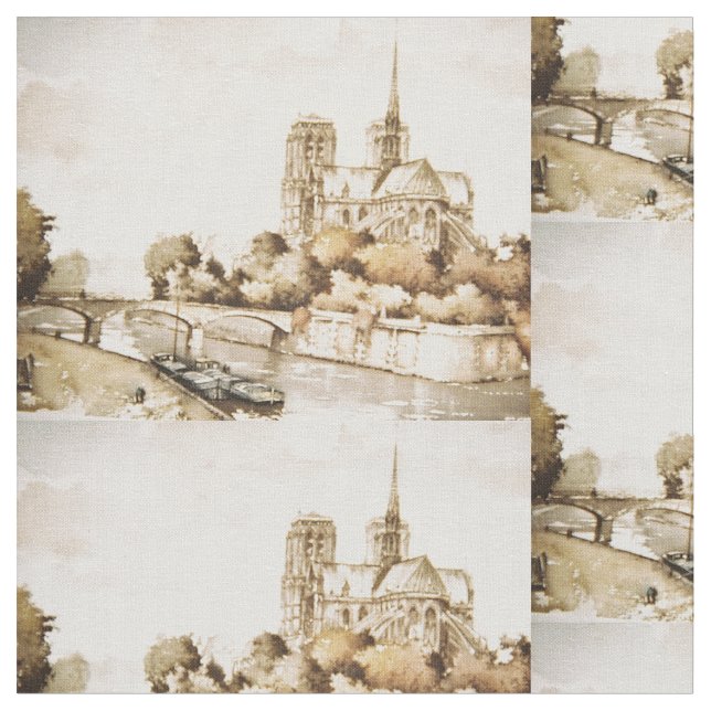 Tecido com de "imagens da catedral Notre Dame" (Detalhe)