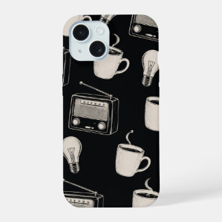 Tecido com Estampa de Lâmpada de Rádio Café Vintag