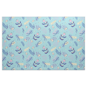 Tecido com Padrão Floral Aqua e Padrões de Artesan