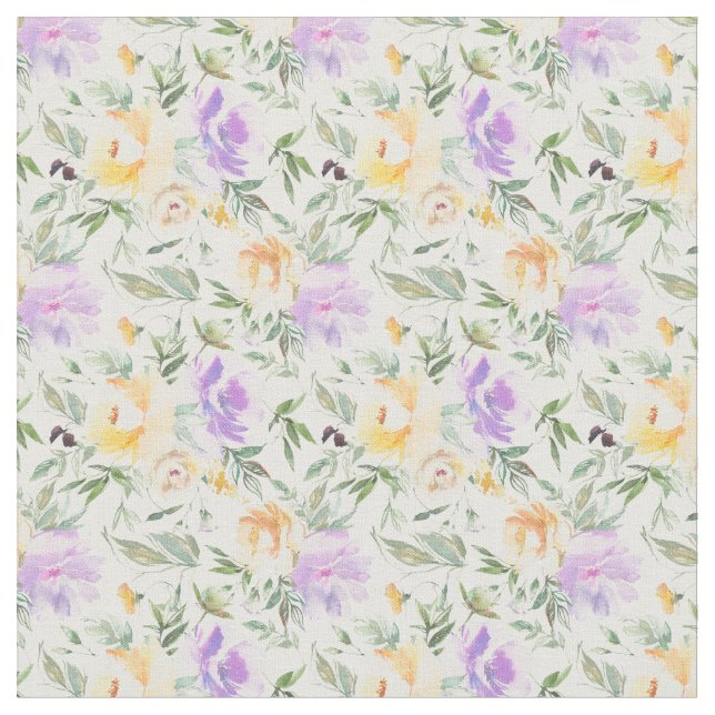 Tecido com padrão floral roxo e amarelo (Detalhe)