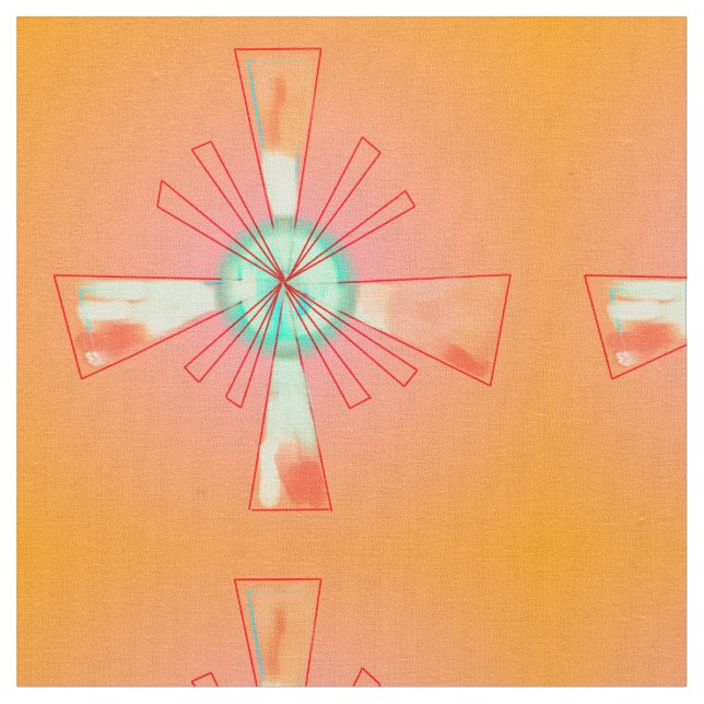 Tecido com>  padrão geométrico laranja/vermelho/ve (Detalhe)