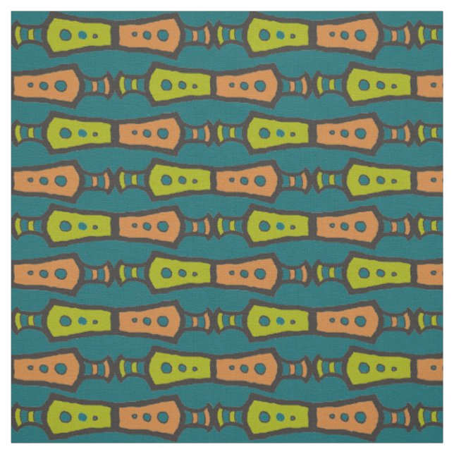 Tecido com padrão tribal marrom verde azul-petróle (Modelo)