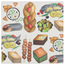 Tecido Comida grega do Mediterrâneo Gyro Tzatziki Baklava